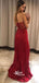 Sweetheart Strapless Red Sequins Slits Mermaid Evening Gowns Prom Dresses , WGP158