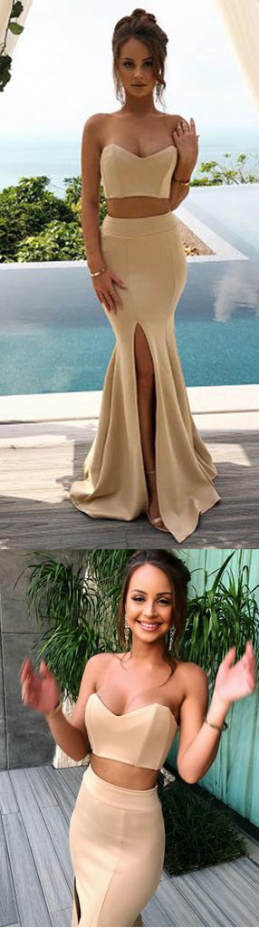 Elegant Two Pieces Sexy Cheap Sweetheart Mermaid Long Bridesmaid Dresses, WG465 - Wish Gown