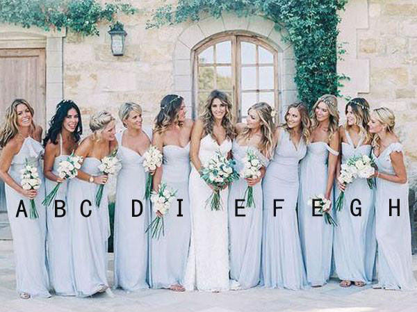 Mismatched Different Styles Chiffon Light Blue Sexy A Line Floor-Lengt Wish Gown Mismatched Different Styles Chiffon Light Blue Sexy A Line Floor-Lengt Wish Gown