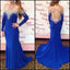 Long Sleeve Beautiful Open Back Royal Blue Mermaid Sexy Inexpensive Long Prom Dresses, WG250