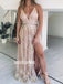 Sexy Golden Applique Split Side Long Prom Dresses PG1192