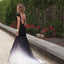 Gradient Black White Short Sleeve Sexy Side Slit Lace Open Back Long Prom Dress, WG270 - Wish Gown