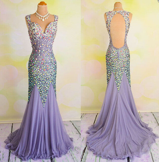 Gorgeous Heavy Beaded Shinning Inexpensive Mermaid Open Back Long Prom Dress, WG271 - Wish Gown