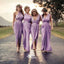 Charming Mismatched Pleating Different Styles Lilac Floor Length Cheap Wedding Guest Dresses, WG145