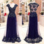 Cap Sleeve See Through Back Elegant Cheap Lace Sexy Long Prom Dresses, WG284 - Wish Gown