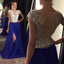 Cap Sleeve See Through Back Side Slit Royal Blue Shinning Sexy Long Prom Dresses, WG285 - Wish Gown