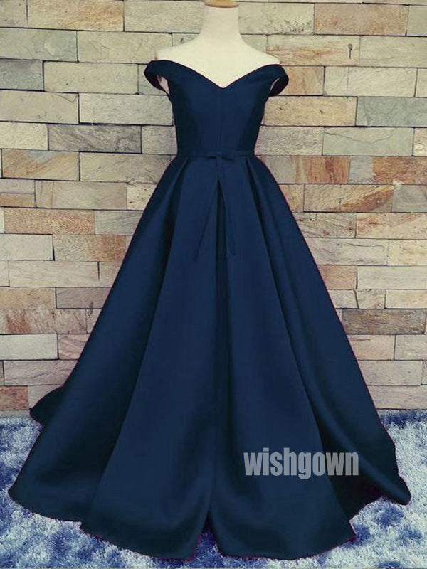 Simple Navy-blue Off Shoulder Long Prom Dresses PG1197 Wish Gown Simple Navy-blue Off Shoulder Long Prom Dresses PG1197 Wish Gown