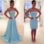 Blue See Through One Shoulder Long Sleeve Two Pieces Long Prom Dresses, WG295 - Wish Gown