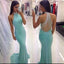 Popular Junior High Neck Mermaid Blue Beaded Sexy Long Evening Prom Dresses,PD0030