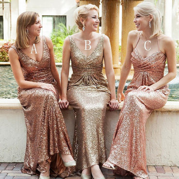 Popular Sequin Mismatched Mermaid Cheap Long Wedding Party Bridesmaid Dresses, WG306