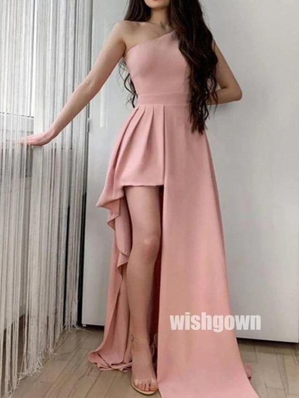 Unique One-shoulder Pink Low-high Prom Dresses PG1200