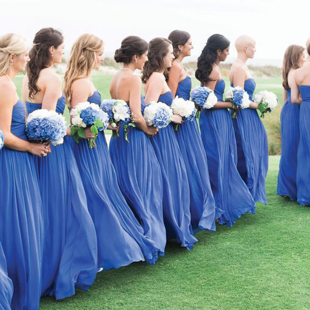 Blue Simple Formal Chiffon Floor Length Wedding Bridesmaid Dresses, WG317 - Wish Gown