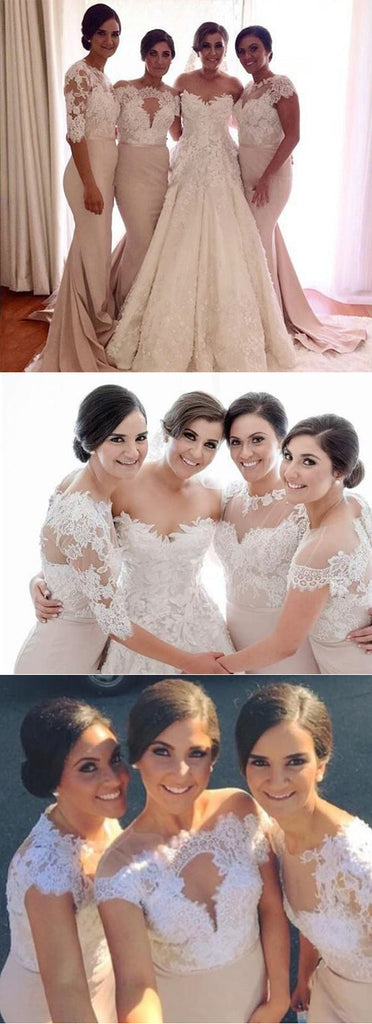 Affordable Mismatched Lace Mermaid Long Wedding Bridesmaid Dresses, WG331 - Wish Gown