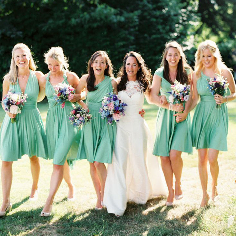 Convertible Short Jersey Green Cheap Wedding Bridesmaid Dresses, WG336 - Wish Gown