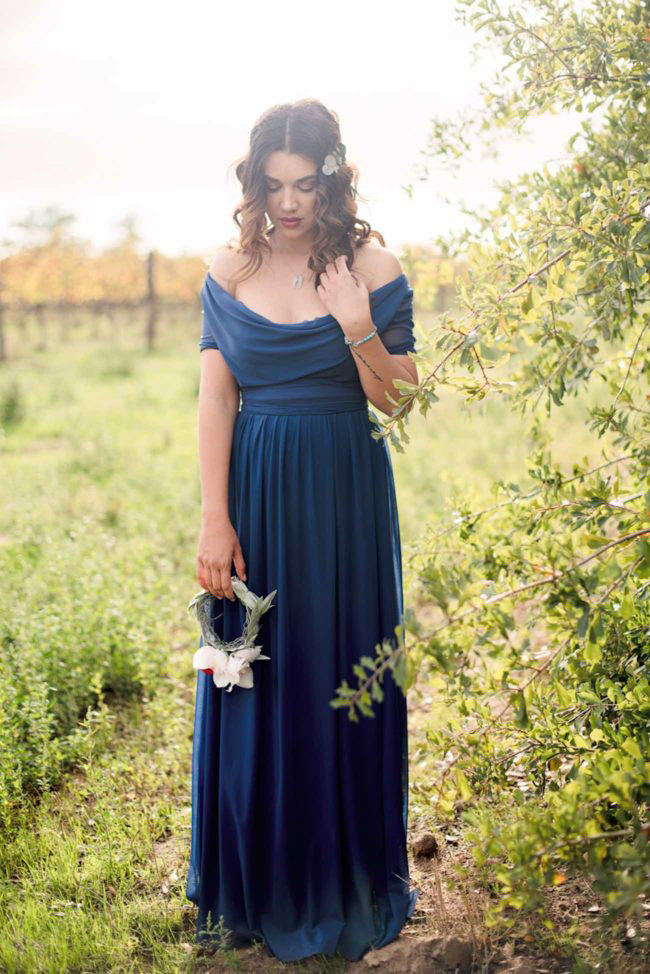 Short Sleeve Off Shoulder Long Charming Wedding Bridesmaid Dresses, WG343