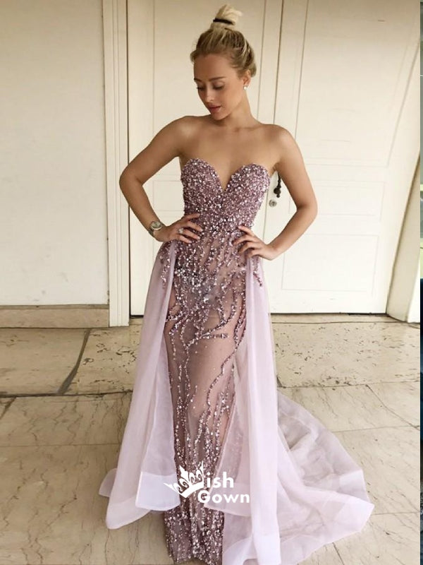 Sparkly Sweetheart Beaded Seen Through Sexy Long Prom Dresses, WG1088