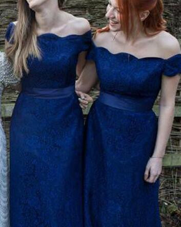 Royal Blue Cap Sleeve Lace Elegant Long Wedding Bridesmaid Dresses, WG363