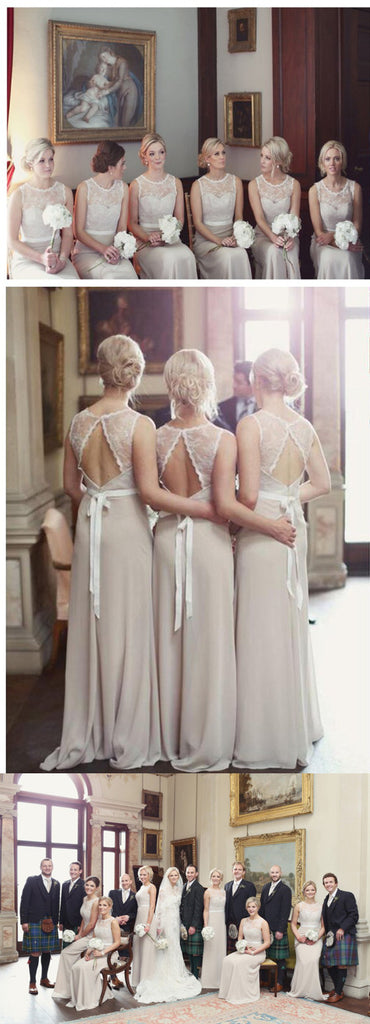 Charming Open Back Lace Top Illusion Cheap Long Wedding Party Dress Gown Bridesmaid Dresses, WG039 - Wish Gown