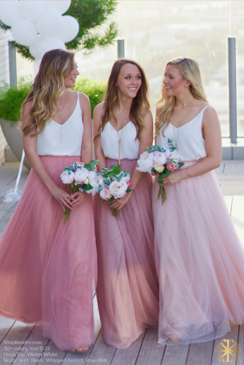 Popular Pink Tulle Cheap Floor Length Formal Bridesmaid Dresses for Weddings, WG393