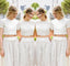 2 Pieces Short Sleeves Lace Pretty Long Wedding Bridesmaid Dresses, WG396 - Wish Gown