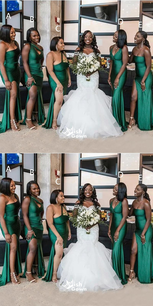 Mismatched Sexy Green Mermaid Side Slit Long Bridesmaid Dresses Online, WGM142