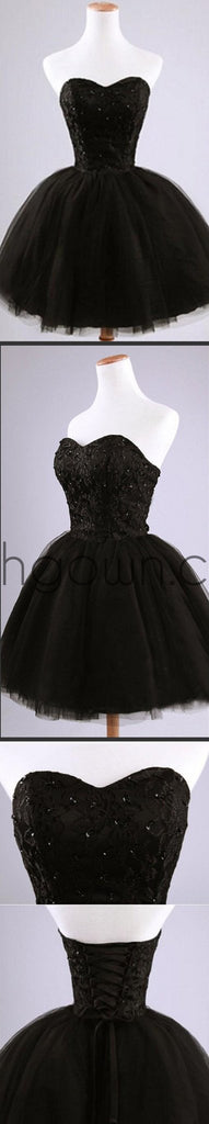 Formal lace little black dress, short homecoming prom dresses, CM0024 - Wish Gown