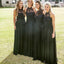 Black Top Lace Halter Chiffon Cheap Wedding Party Long Bridesmaid Dresses, WG428