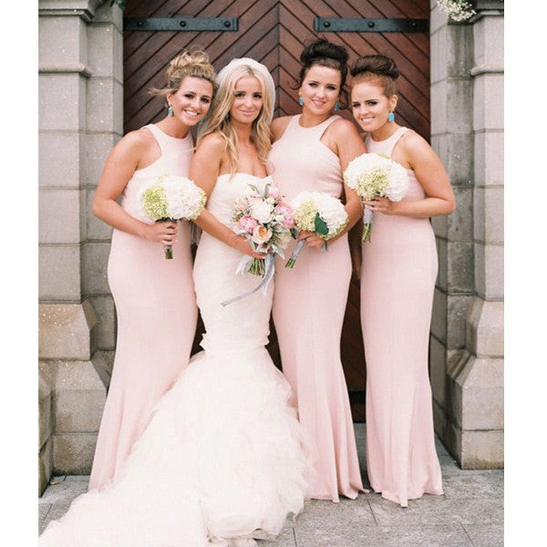 Blush Pink Mermaid Cheap Simple Elegant Wedding Party Long Bridesmaid – Wish Gown