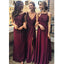 Burgundy Mismatched Charming Affordable Lace Long Bridesmaid Dresses, WG431