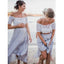 2 Pices Lace Off the Shoulder Short Sleeves Tea Length Wedding Bridesmaid Dresses, WG436 - Wish Gown