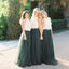 2 Pieces Off White Lace Teal Green Tulle Long Wedding Bridesmaid Dresses, WG448