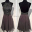 Dark grey sparkly special vintage open back sexy popular homecoming prom dress,BD0049
