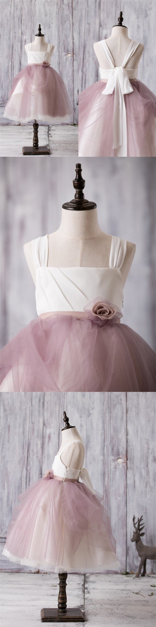 Newest Arrival Strap White Top Dusty Rose Tulle Cute Flower Girl Dress Wish Gown Newest Arrival Strap White Top Dusty Rose Tulle Cute Flower Girl Dress Wish Gown