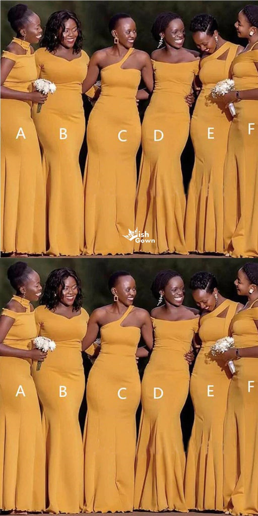 Mismatched Simple Yellow Mermaid Long Bridesmaid Dresses Online, WGM152
