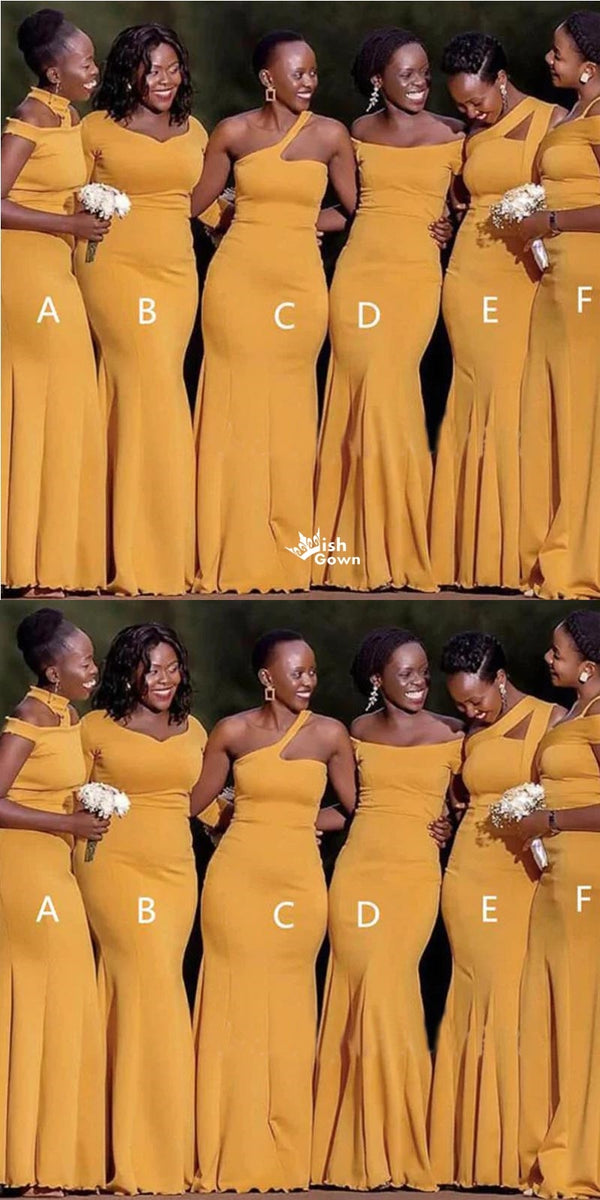 Mismatched Simple Yellow Mermaid Long Bridesmaid Dresses Online, WGM15 Wish Gown Mismatched Simple Yellow Mermaid Long Bridesmaid Dresses Online, WGM15 Wish Gown