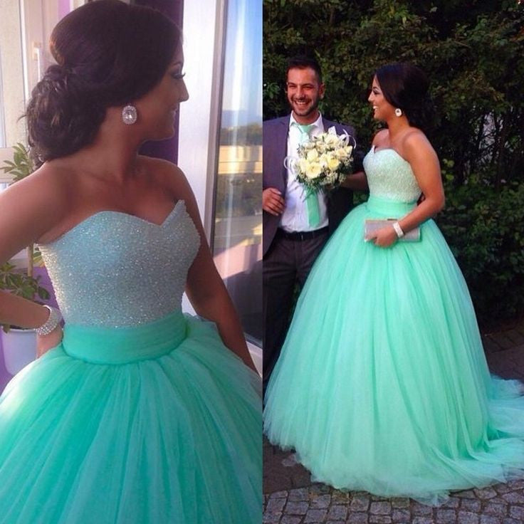 Mint Sweetheart Charming Affordable Tulle Long Prom Dress Ball Gown, WG541
