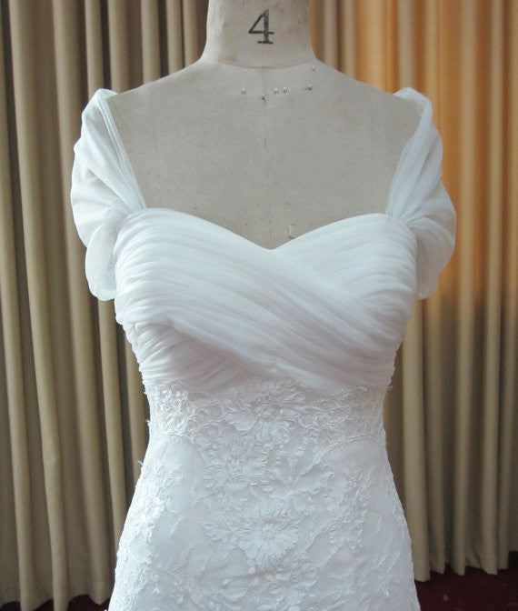 Elegant Cap Sleeve Sweet Heart White Affordable Lace Long Bridal Dresses, WG631 - Wish Gown