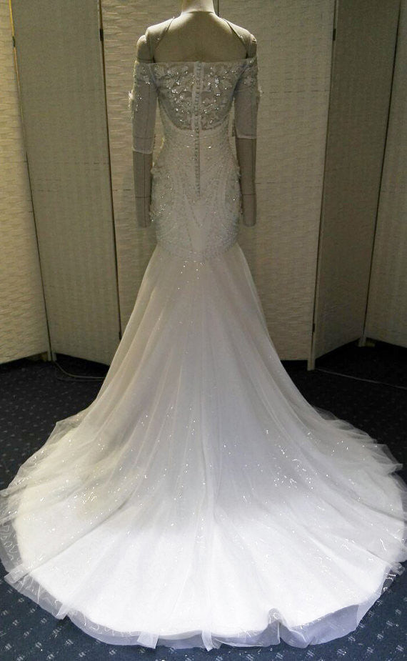 Gorgeous Beaded Long Sleeves Mermaid Straight Neck Long Bridal Wedding Dress Gown, WG637 - Wish Gown