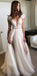 Cap Sleeves Seen Through Deep V Neck Sexy Split Long Prom Wedding Dresses, WG657 - Wish Gown