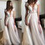 Cap Sleeves Seen Through Deep V Neck Sexy Split Long Prom Wedding Dresses, WG657