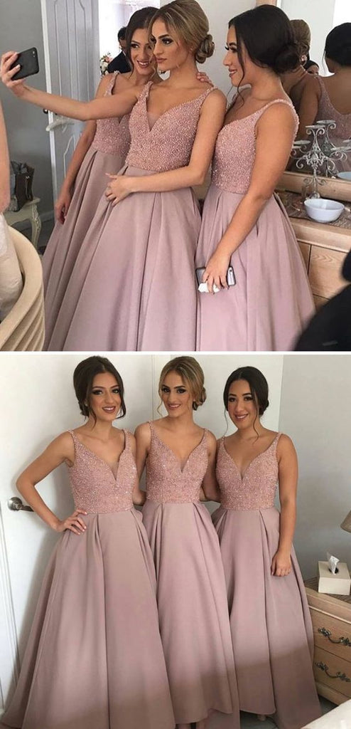 Gorgeous Pretty New Arrival Off Shoulder V-Neck Sparkly Long Bridesmaid Ball Gown, WG69 - Wish Gown
