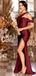 Blush Burgundy Mermaid Sexy High Slit Burnt Brown Satin Long Bridesmaid Dresses, WGM012