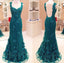 Green Lace Open Back Mermaid Elegant Long Prom Dresses, WG702