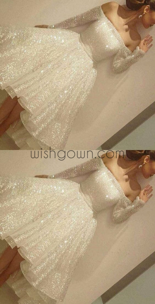 Charming Long Sleeve Shinning Straight Neck Beautiful Junior Homecoming Dress, WG703 - Wish Gown