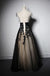 Black Applique Cap Sleeve Lace Up Back V Neck Long Prom Dresses, WG708 - Wish Gown