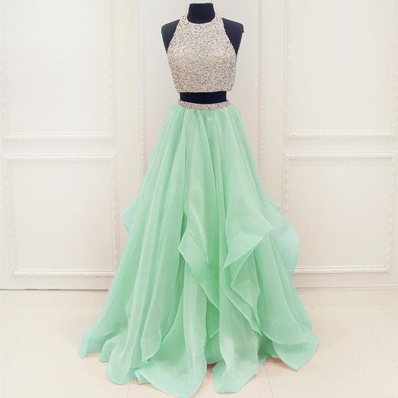 Popular 2 Pieces Junior Mint Beaded Top Cheap Long Prom Dresses, WG717 Wish Gown Popular 2 Pieces Junior Mint Beaded Top Cheap Long Prom Dresses, WG717 Wish Gown