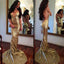 Gold Sequin V Neck Backless Sexy Mermaid Shinning Bridesmaid Prom Dress, WG721