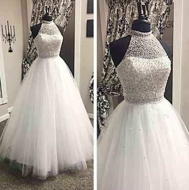 A-line Floor-length Spaghetti Straps V-neck Appliques Long Prom Dresses, PD0108