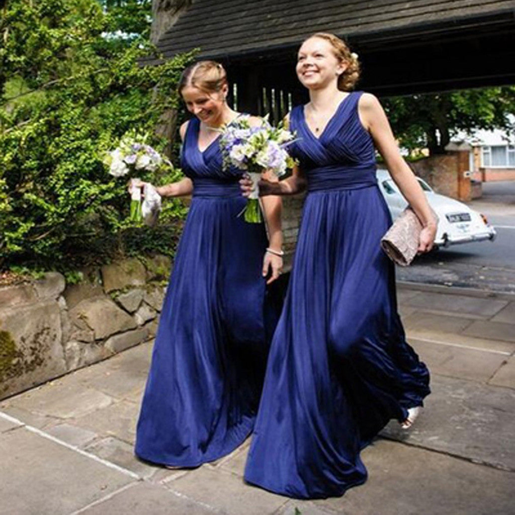On Sale Chiffon Off Shoulder V-Neck Simple Cheap Formal A Line Royal Blue Long Bridesmaid Dresses, WG73