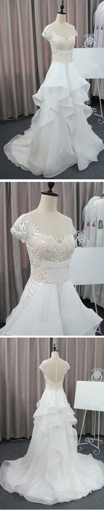 Cap Sleeve Beautiful Lace Wedding Party Dresses, Cheap Chiffon Bridal Gown, WD0076 - Wish Gown